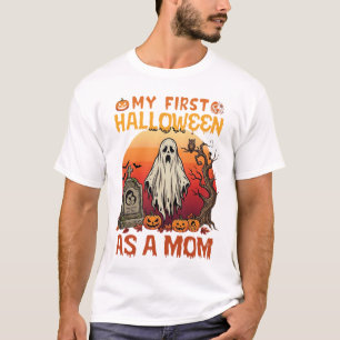 Camiseta Primeira Mãe de Halloween Tumba de Fantasma Abóbor