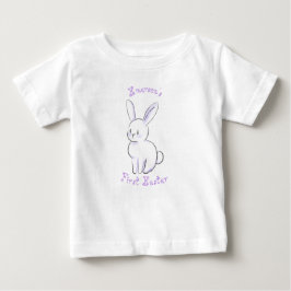 Camiseta Primeira Páscoa do bebê com coelho sentado roxo fo