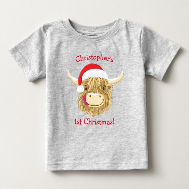 Camiseta Primeira Vaca do Hamish Highland no Natal (Frente)