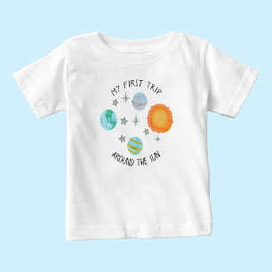 Camiseta Primeira Viagem ao redor do Sol Planetas de Aniver
