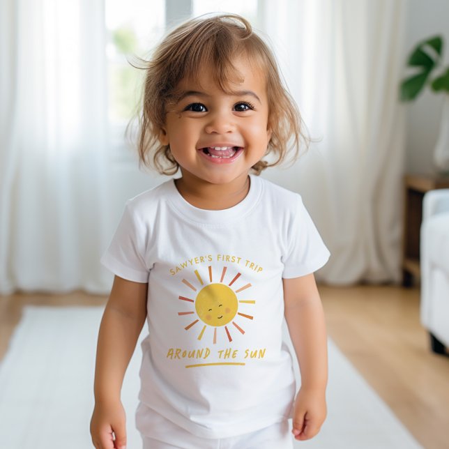 Camiseta Primeira Viagem em Torno do Sol Aniversário de 1 A (First trip around sun 1st birthday modern boho t-shirt!)