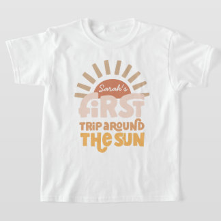 Camiseta Primeira Viagem em Torno do Sol Retro Kids 1º Aniv