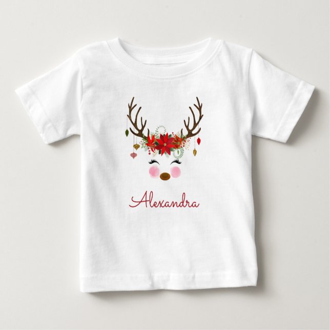Camiseta Primeiro 1º Natal Rena Monograma (Frente)