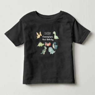 Camiseta Primeiro Aniversário Aquarela Dinossauro Fofo Pret