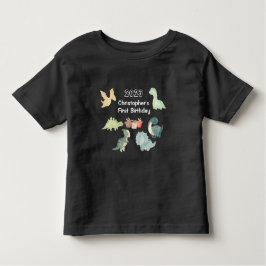 Camiseta Primeiro Aniversário Aquarela Dinossauro Preto Fof