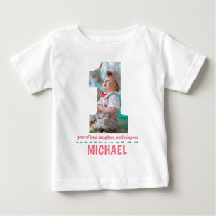 CAMISETA PRIMEIRO ANIVERSARIO BABY FECHA FOTO PERSONALIZADA