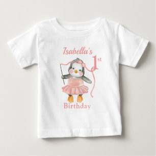 Camiseta primeiro aniversario Ballerina Penguin rosa