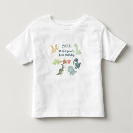 Camiseta Primeiro Aniversário Bebê Dinossauro Fofo Aquarela