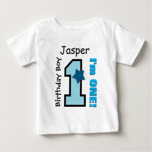 Camiseta primeiro aniversario Boy BLUE One Year Custom Name