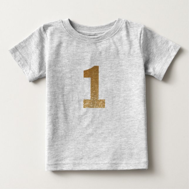 Camiseta Primeiro aniversario brilhante Dourado  (Frente)