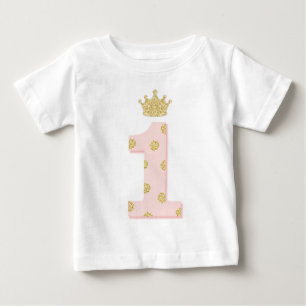 Camiseta Primeiro aniversario brilhante Dourado Princesa Pr