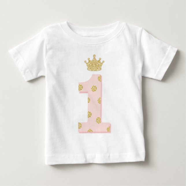 Camiseta Primeiro aniversario brilhante Dourado Princesa Pr (Frente)