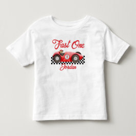 Camiseta Primeiro Aniversário Carro de Corrida Vermelho Ráp