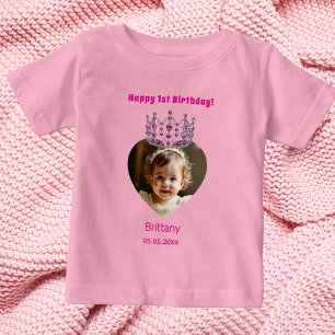 Camiseta primeiro aniversario cor-de-rosa fotografia tiara 