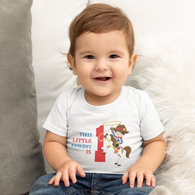 Camiseta Primeiro aniversario Cubo (Cute Cowboy 1st Birthday Baby T-Shirt)