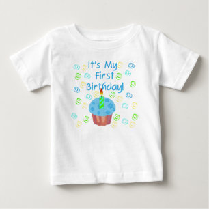Camiseta Primeiro aniversario Cupcake azul