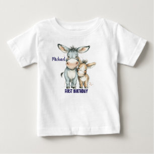 Camiseta Primeiro Aniversário, Cute Donkeys Personaliza