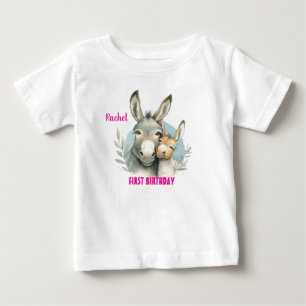 Camiseta Primeiro Aniversário, Cute Donkeys Personaliza
