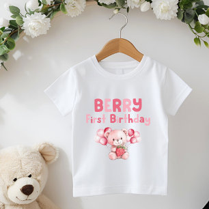 Camiseta Primeiro Aniversário da Berry Morango Rosa