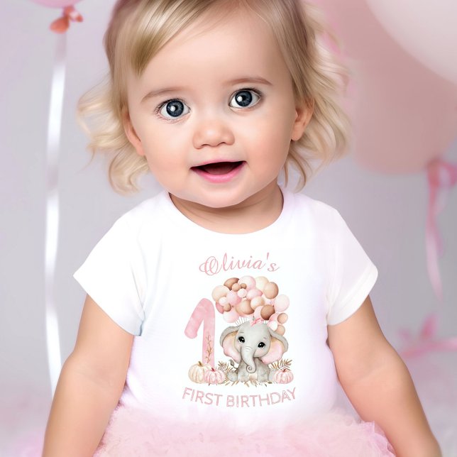 Camiseta Primeiro Aniversário da Garota de Queda de Elefant (First Birthday Cute Elephant Fall Girl T-Shirt)