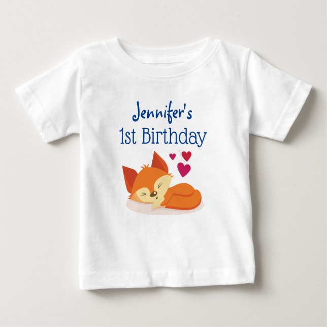 Camiseta Primeiro Aniversário da Raposa Laranja Cuta com Co (Frente)