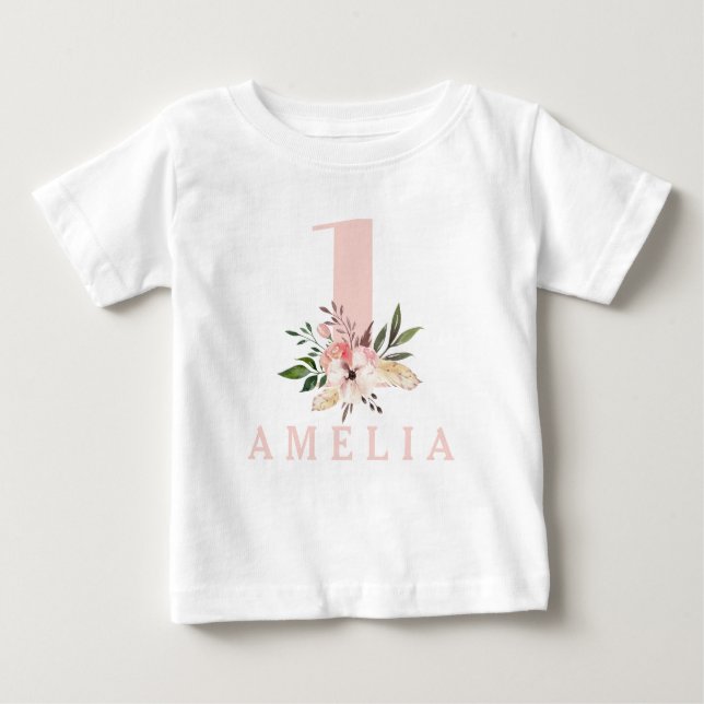 Camiseta Primeiro aniversário de 1rua, cinzenta rosa, anive (Frente)