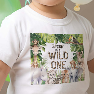 Camiseta Primeiro aniversario de Bebê de Animais Safari Sel