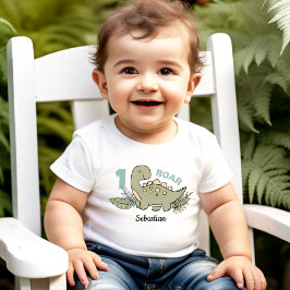 Camiseta Primeiro aniversario de desenho animado azul Dinos