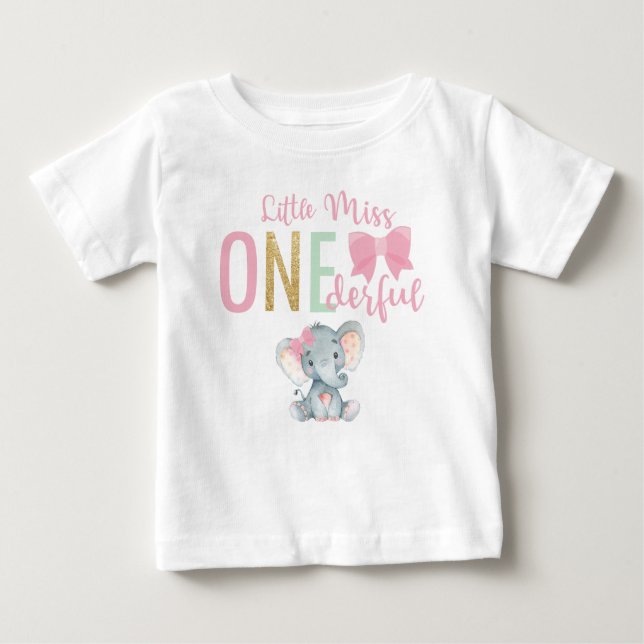 Camiseta Primeiro aniversario de Elefante Bonita Menina Úni (Frente)