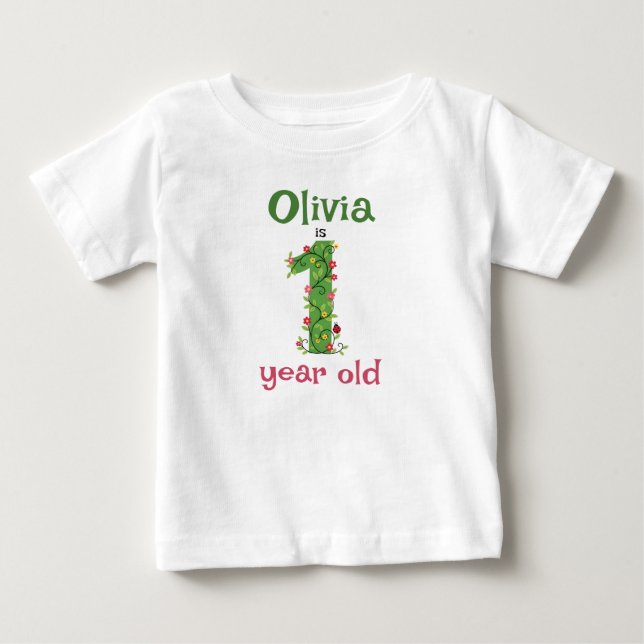 Camiseta Primeiro Aniversário de Flores e Trepadeiras (Frente)