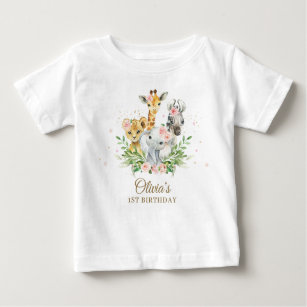 Camiseta Primeiro aniversario de Garota Floral Rosa Selva