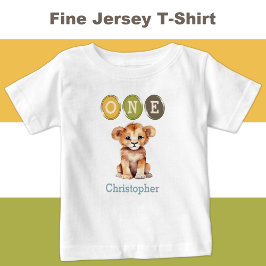 Camiseta Primeiro aniversario de leão um com nome azul