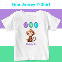 Camiseta Primeiro aniversario de macaco com nome roxo