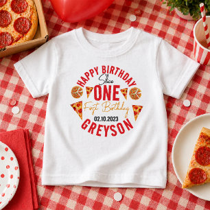 Camiseta Primeiro aniversario de Pizza Bebê com Fatia Moder