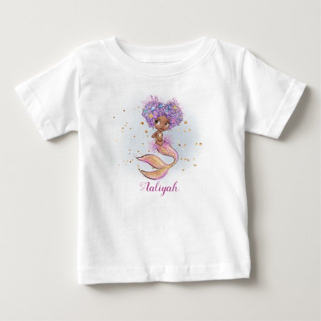 Camiseta Primeiro aniversario de Sereia Afro-Amerikan Baby  (Frente)