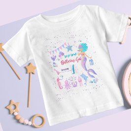 Camiseta Primeiro aniversario de Sereia de Menina Branca Ún