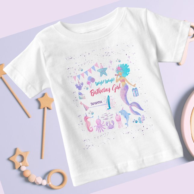 Camiseta Primeiro aniversario de Sereia de Menina Branca Ún (Criador carregado)