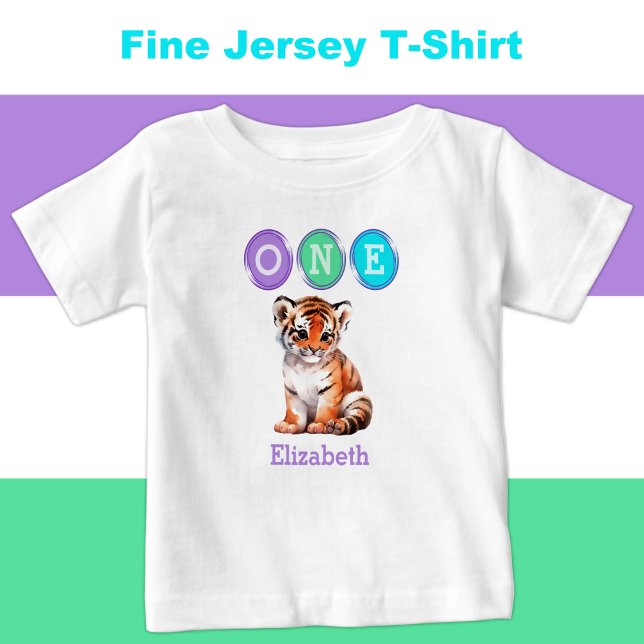 Camiseta Primeiro aniversario de Tiger 1 com nome roxo (Criador carregado)