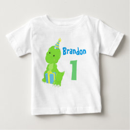 Camiseta Primeiro aniversario Dinossauro Gelado Verde Azul