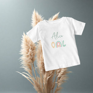 Camiseta Primeiro aniversario do arco-íris amarelo Pastel B