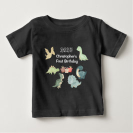 Camiseta Primeiro Aniversário do Bebê Aquarela Dinossauro F