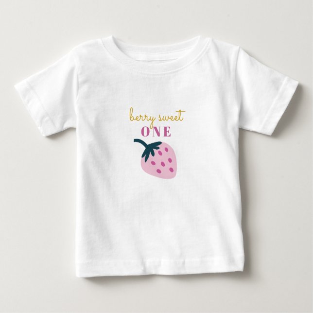 Camiseta Primeiro aniversário do bebê rosa morango (Frente)