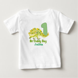 Camiseta Primeiro Aniversário do Dinossauro com Nome Bebê