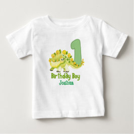 Camiseta Primeiro Aniversário do Dinossauro com Nome Bebê T