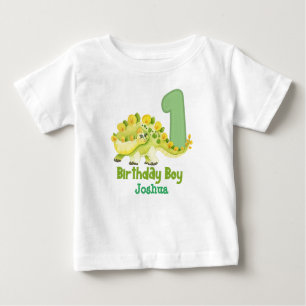 Camiseta Primeiro Aniversário do Dinossauro com Nome Bebê T