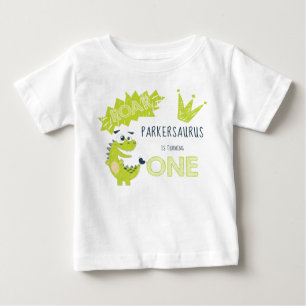 Camiseta Primeiro Aniversário do Dinossauro Verde da Raça