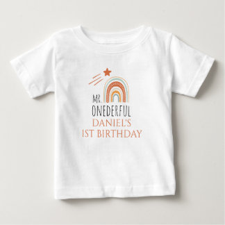 Camiseta Primeiro Aniversário do Sr. Oneince Boho Rainbow