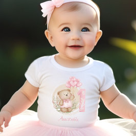 Camiseta Primeiro Aniversário do Urso de Teddy e Balões do 