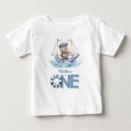 Camiseta Primeiro aniversario do Urso de Teddy Náutica Azul