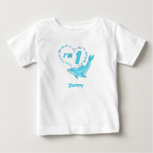 Camiseta Primeiro aniversario Dolphin Heart Baby Bodyfit